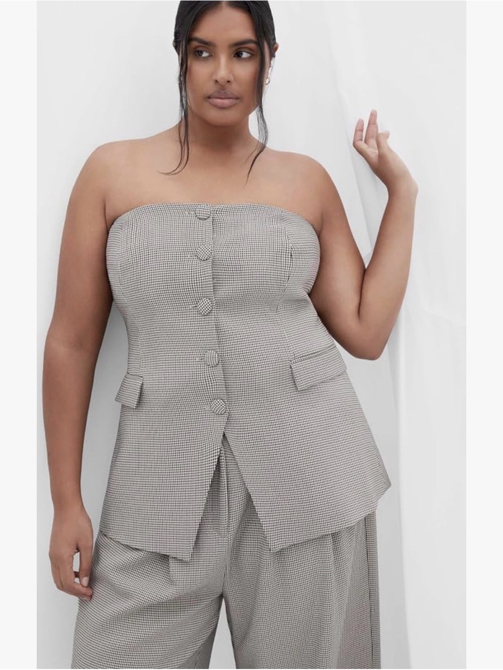 City Chic Houndstooth Strapless Longline Top Size S US 16